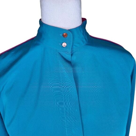 Sasson Vintage 80s Long Sleeve Sleek Dress Womens Size 6 Teal Blue High Neck - Picture 6 of 7